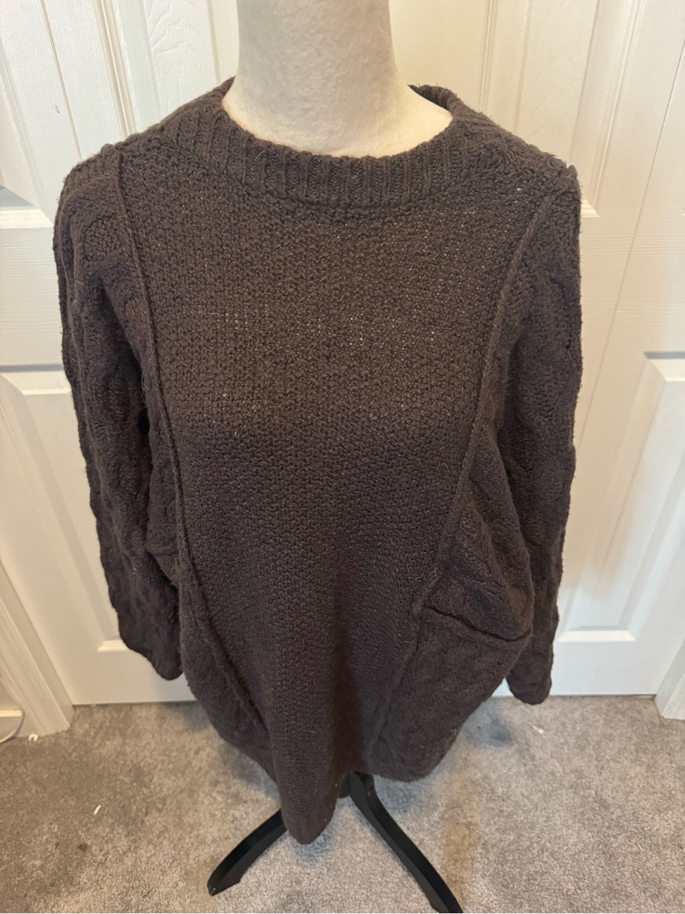 Oversized Free People Cable-Knit Crew Sweater in Brown - Picture 4 of 16